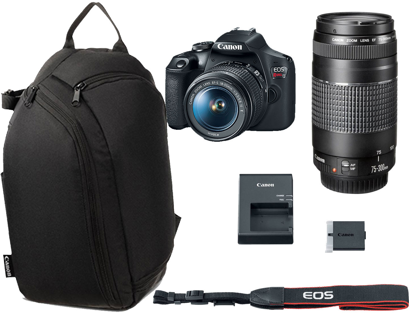 Canon Canon Eos Rebel T7 Dslr Camera 2 Lens Kit Ef18 55mm Ef 75 300mm Lens Open Box Accessories4less